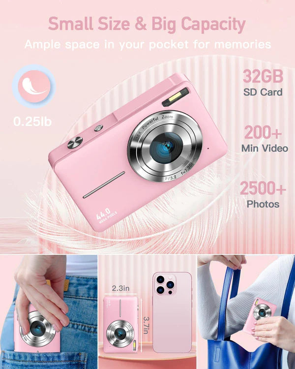 Cámara Digital Compacta 44MP con Zoom 16x – Rosa