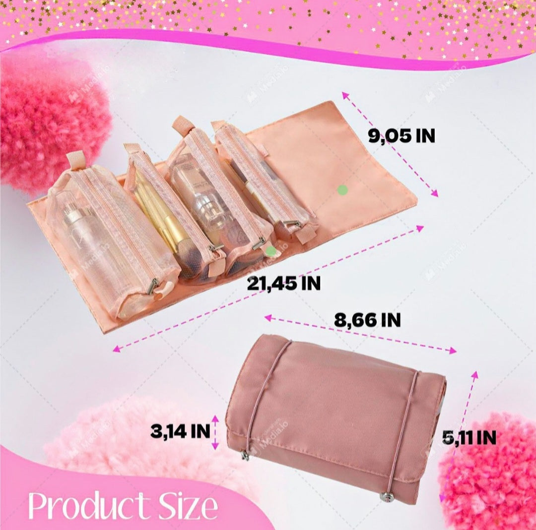4-in-1 Hanging Travel Toiletry Bag – Roll-Up Makeup Organizer