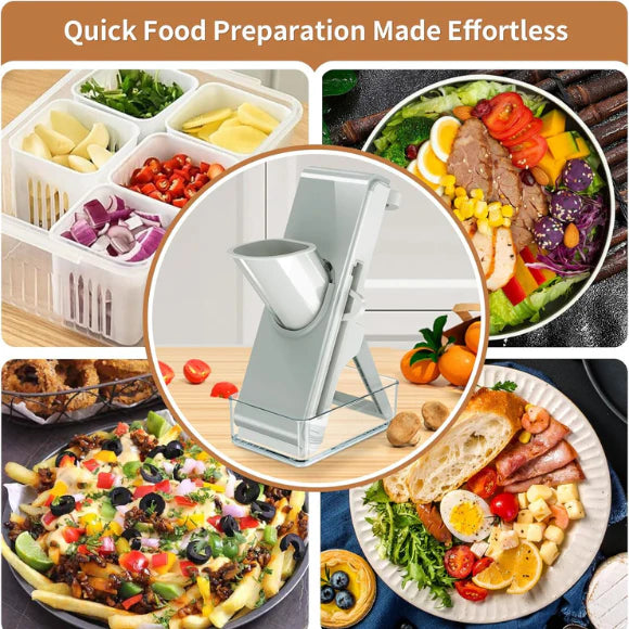 5-in-1 Vegetable Mandoline Slicer with Catcher – Stainless Steel Blades