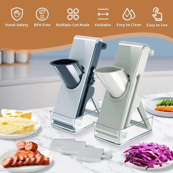 5-in-1 Vegetable Mandoline Slicer with Catcher – Stainless Steel Blades