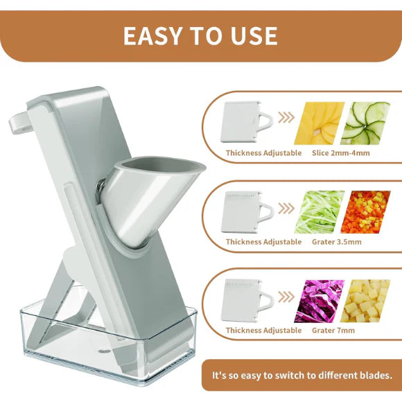 5-in-1 Vegetable Mandoline Slicer with Catcher – Stainless Steel Blades
