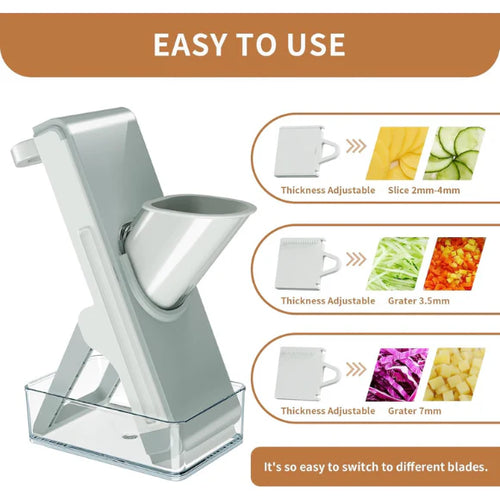5-in-1 Vegetable Mandoline Slicer with Catcher – Stainless Steel Blades