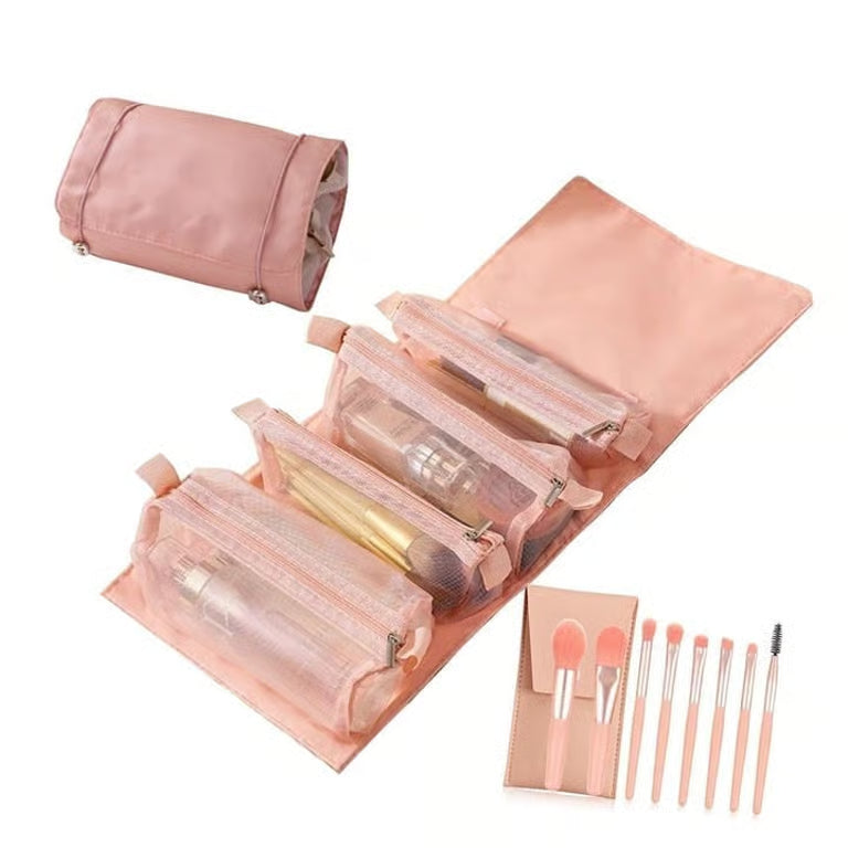 4-in-1 Hanging Travel Toiletry Bag – Roll-Up Makeup Organizer